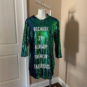 Boohoo Blue and Green Sequin Dress